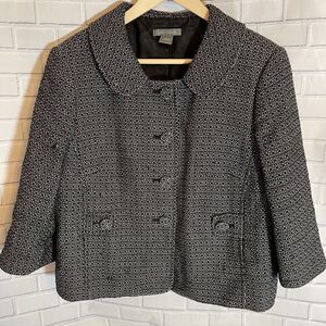 Ann Taylor Black And White Woven Crop Jacket Sz 14